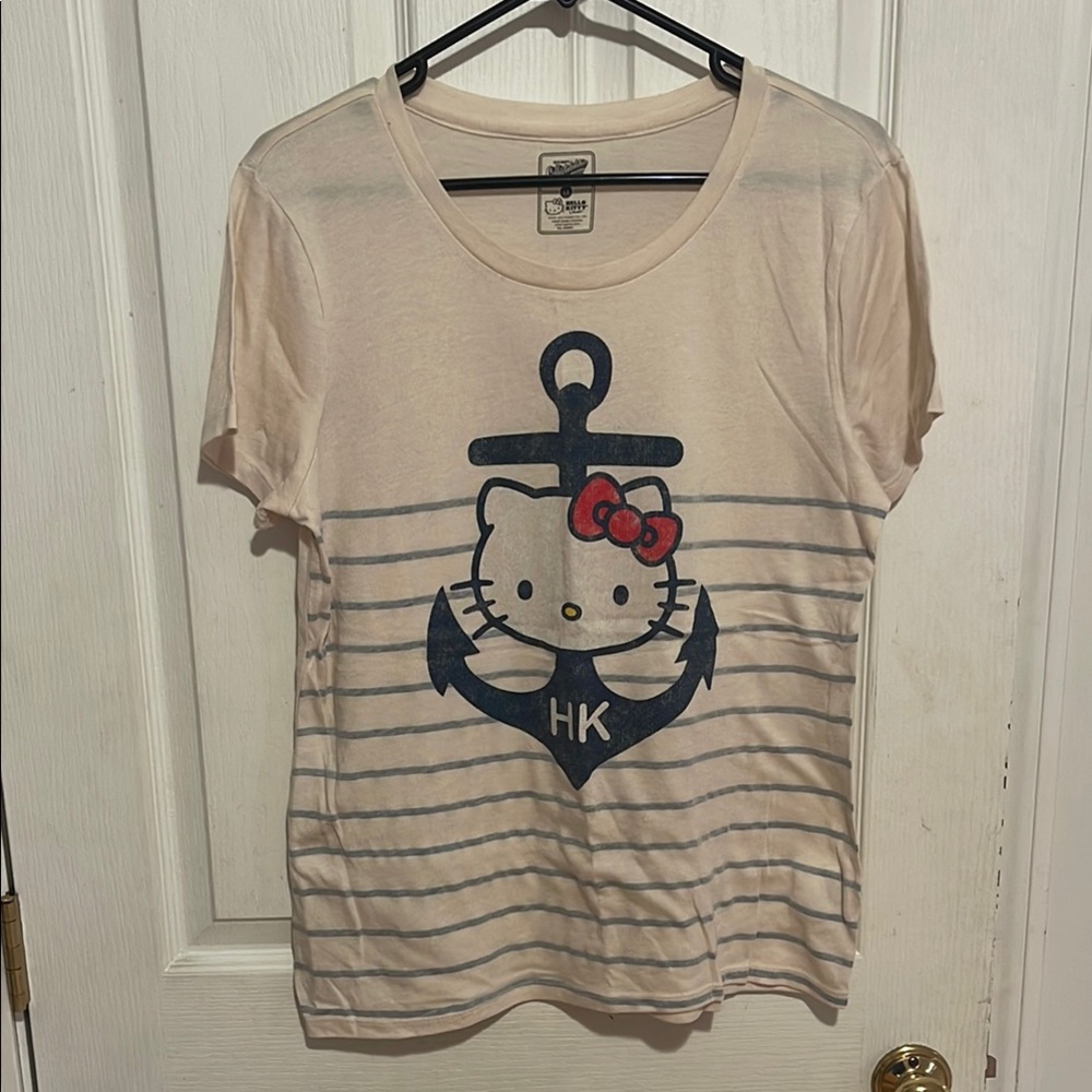Hello Kitty Anchor Graphic Ladies Large T-Shirt - Cream